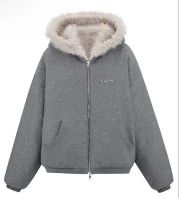 andwang Kirakira 2way fur zip up beige