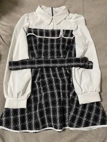 evelyn 에블린 트위드 체크 무늬 미니 원피스