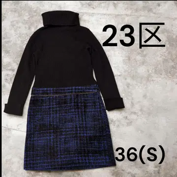 23구 리브 니트 절개 원피스 터틀넥 블랙/블루 36 S