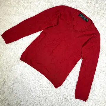 내추럴 빈티지 고아 [ F ] V넥 긴팔 니트 레드 울 캐시미어 혼방