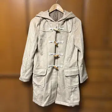 베이지 더플 코트 후드 부착