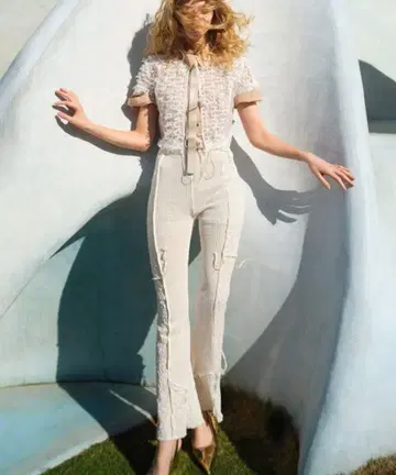 MAISON SPECIAL 메쉬 콤비 아웃심 플레어 팬츠