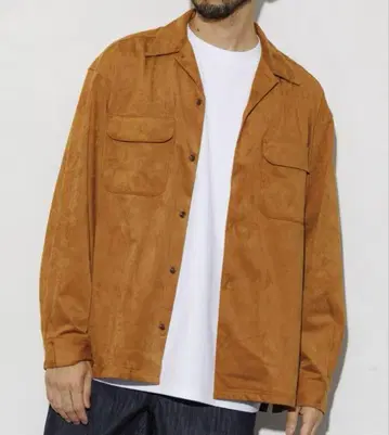 레더 레드 브러쉬드 오픈 카라 롱 슬리브 셔츠 자켓