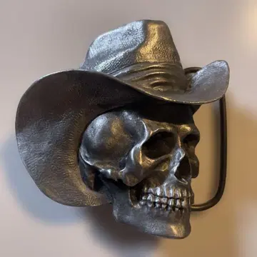 베르가못 브라스 웍스 스컬 카우보이 햇 벨트 버클