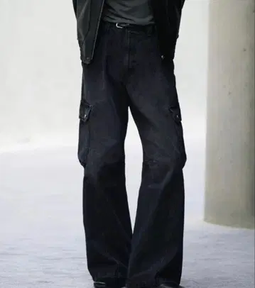 WYM 블랙 와이드 레그 데님 팬츠