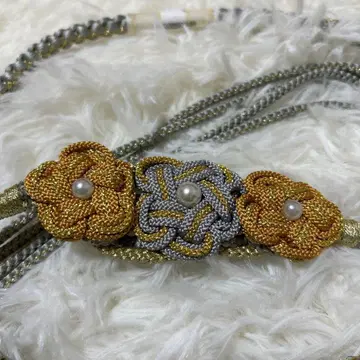 순수 실크 장식 허리띠 더스티 컬러 엮은 끈 펄 비즈 허리띠