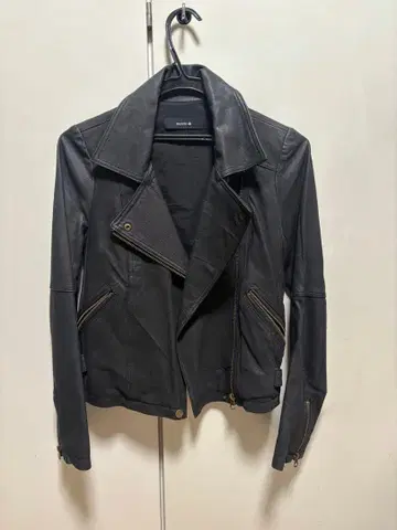 mystic 블랙 라이더 자켓 천연 가죽 돈피