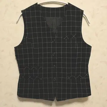 블랙 체크 무늬 베스트 스커트 세트