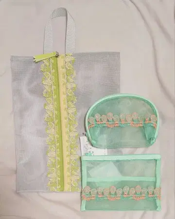 치카자와 레이스 트래블 메쉬 토트백 & 파우치 세트 반원 벌룬 양배