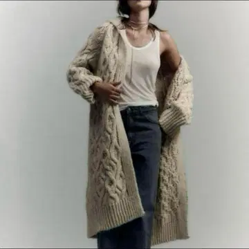 ZARA 케이블 니트 새상품 롱 가디건 베이지