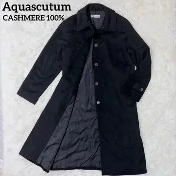 캐시미어 100% Aquascutum 롱 스텐카라 코트 블랙 L