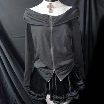 헤이세이 갸루 Y2K 그런지 오프숄더 더블 지퍼 상의 NANA