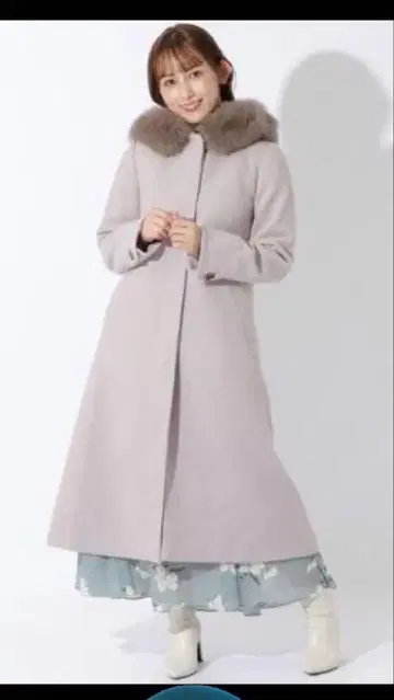 [ 새상품급 ] 윌셀렉션 퍼 달린 롱 코트/더스티 핑크