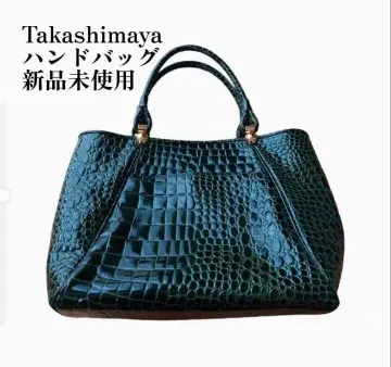 타카시마야 핸드백 크로커다일풍 새상품급 다크 그린