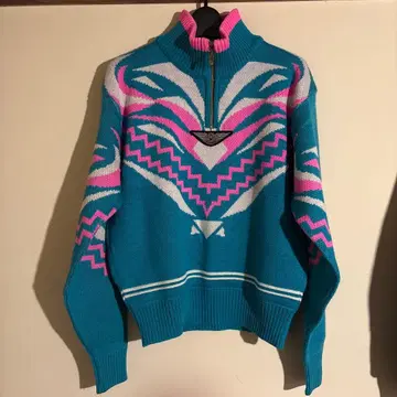 [DESCENTE 집업 스웨터 L] 기하학 패턴 레트로 구제 의류