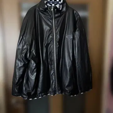 블랙 합성 피혁 집업 자켓 리버서블