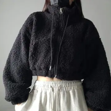 새상품 미밈 셀렉 집업 하이넥 숏 보아 블루종