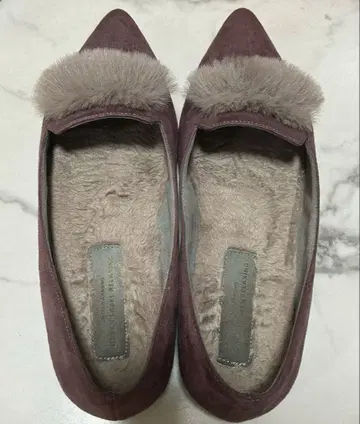 그린 라벨 릴랙싱 로우힐 플랫슈즈 퍼 부착 퍼플