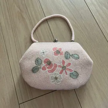 꽃무늬 비즈 자수 핑크 클러치백