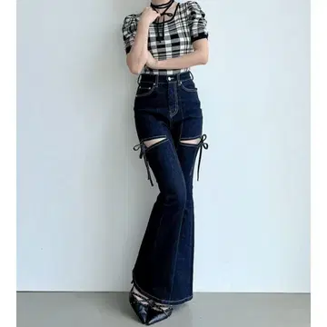 RESEXXY 컷 아웃 리본 데님 팬츠 인디고 S