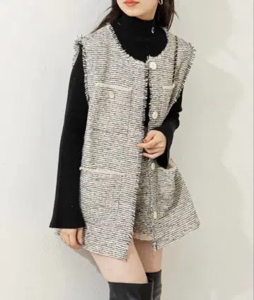 CHICO 2way 트위드 프린지 SETUP 자켓