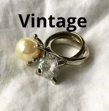 빈티지 펄 지르코니아 실버 반지 2연  유리