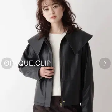 OPAQUE.CLIP 신세틱 가죽 빅 칼라 자켓 블랙