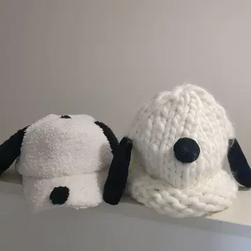 강아지 귀가 달린 플리스 캡과 니트 모자 세트