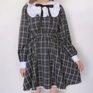 Honey Cinnamon 절개 체크 원피스