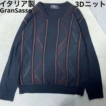 이탈리아제 GRAN SASSO 그랑사쏘 기하학 3D 패턴 V넥 니트 M