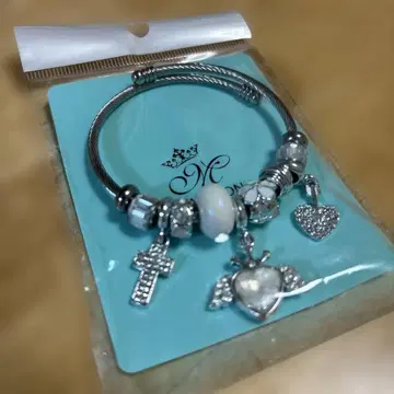 만박 네팔관 와이어 팔찌 실버 하트 크로스