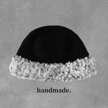 비니 블랙 x 그레이 크러셔 모자 버킷햇 남녀 공용 니트 모자