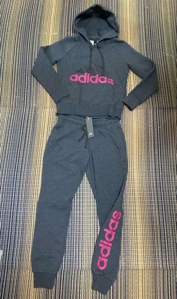 adidas 후드 부착 맨투맨 상하의 세트 다크 그레이