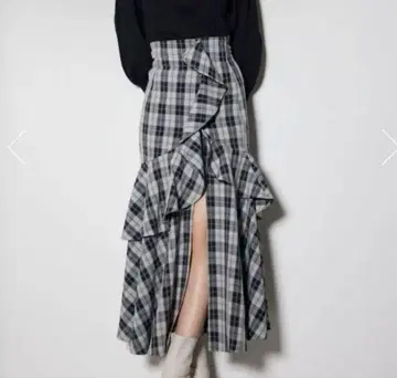 rienda 체크 프릴 슬릿 스코트 숏팬츠 M