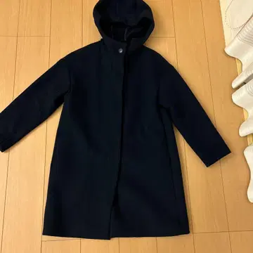 유니클로 UNIQLO 네이비 후드 부착 롱 코트 더플 S 사이즈 여성용