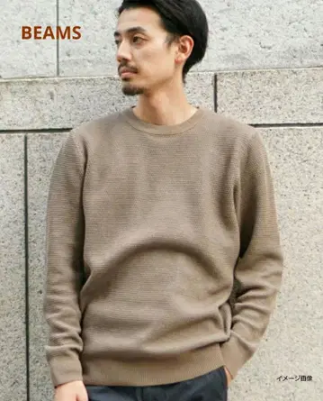 BEAMS 비빔즈 리버 와플 쿨 넥 니트 M