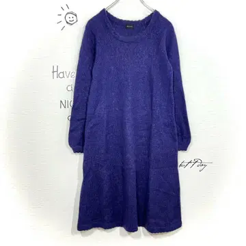 멜로즈 원피스 모헤어울 퍼프 슬리브 걸리시 무지 퍼플