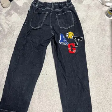 A'gem 자수 다크 데님 팬츠