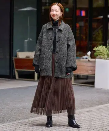 슬로브 이에나 트위드 본딩 스텐 칼라 숏코트 금기