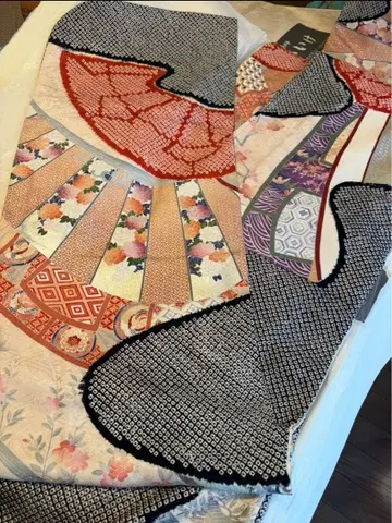 레어 화려한 시보리 후리소데 오비 세트 다채로운 무늬