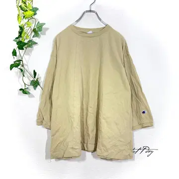 챔피온 긴팔 T셔츠 (M) 오버 사이즈 플레어 로고 프린트 7부 소매