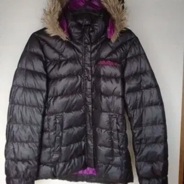 adidas 블랙 다운 자켓 퍼, 후드 부착