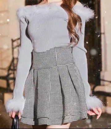 미셸 마카롱 슬림 레그 스커트 하운드투스 체크 패턴 XS 사이즈