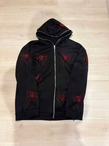 스파이더 패턴 거미 패턴 2XL 라이트 스톤 지퍼 후드티