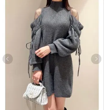 snidel 시스루 숄더 미니 니트 원피스