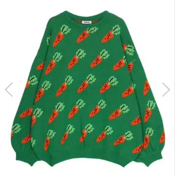 PUNYUS 당근 패턴 후드 올오버 니트