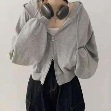 2WAY 루즈핏 벌룬 크롭 후드 집업