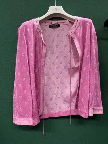 LEONARD FASHION 핑크 라멜로 니트 로고 가디건