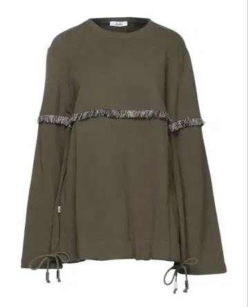 JJIL 맨투맨 밀리터리 그린 벨 소매 프린지 긴팔 상의 무료배송