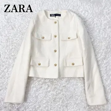 ZARA 노카라 자켓 크롭 블레이저 플랩 골드 버튼 화이트 M